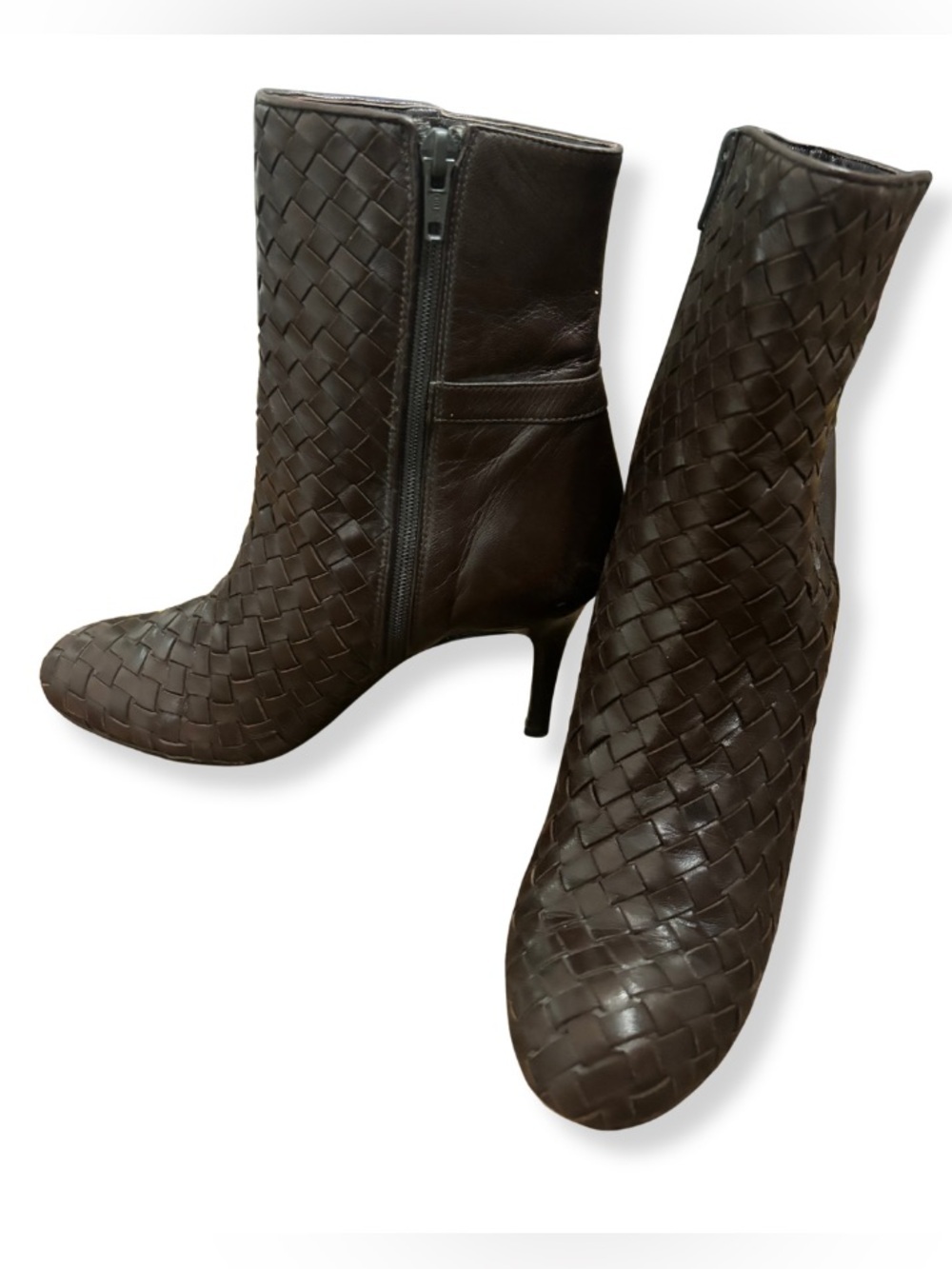 🖤 Cole Haan Brown Woven Leather Ankle Boots | Size 6B | Made in Italy 🖤